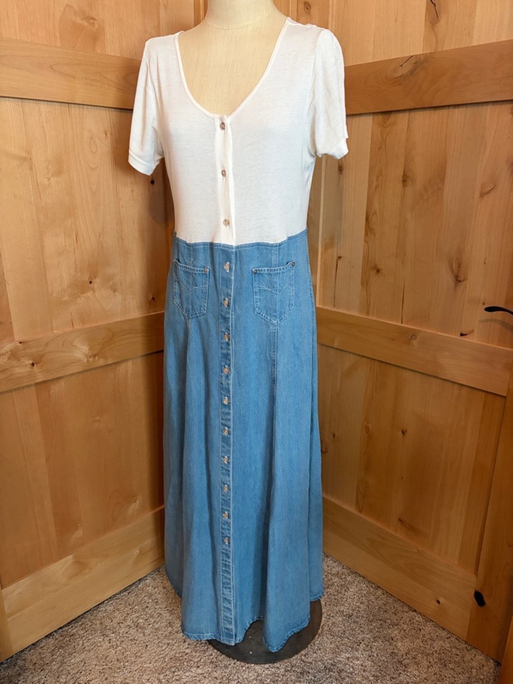 Light Blue Denim Maxi Dress layered look. Size 14 fits like a 12